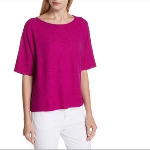 Eileen Fisher Cotton-Linen Slub Half-Sleeve Raspberry Box